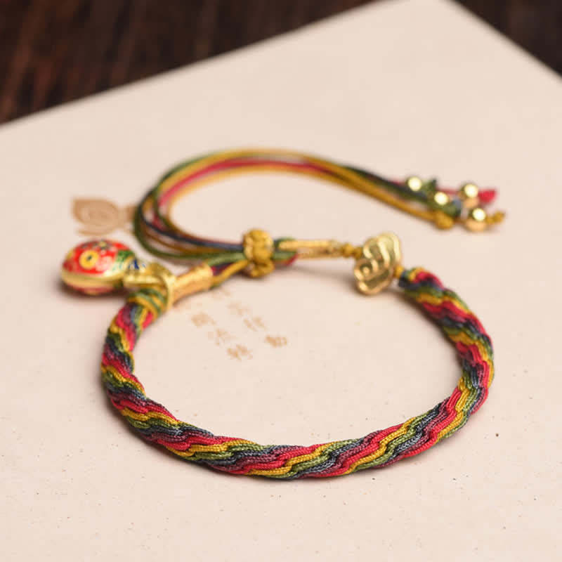 Gold Swallowing Beast Family Luck Reincarnation Knot Colorful String Bracelet