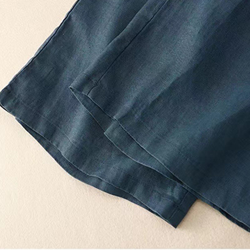 Casual Solid Color One Button Cotton Linen Women's Wide Leg Pants With Pockets