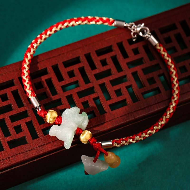 Chinese Zodiac Jade Prosperity Red String Bracelet Anklet