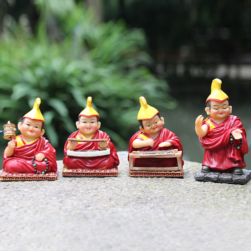 Hand Painted Tibetan Lama Figures Carved Creative Home Office Car Decoration Ornament