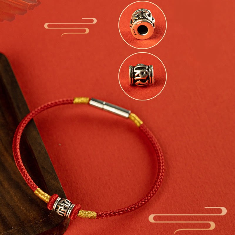 Red String Black String Six True Words 925 Sterling Silver Peace Bracelet