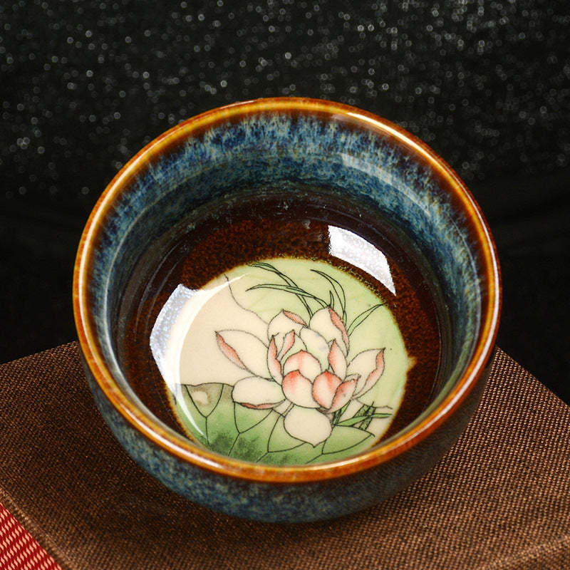 Lotus Dragon Phoenix Koi Fish Chinese Jianzhan Ceramic Teacup Kung Fu Tea Cup 110ml