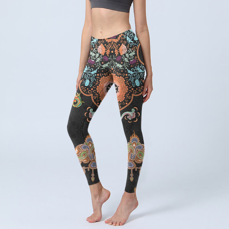 Mandala Auspicious Clouds Print Gym Leggings Women's Yoga Pants