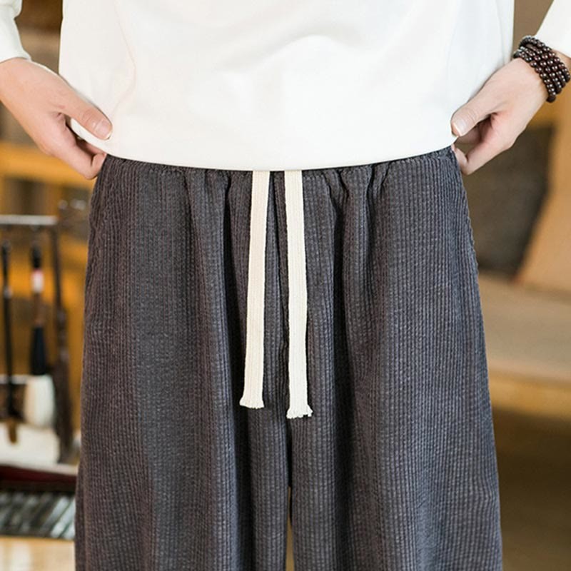 Fall Winter Men's Drawstring Corduroy Harem Pants With Pockets
