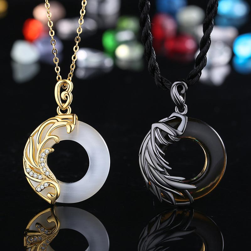 Obsidian Chalcedony Meditation Round Pendant Necklace