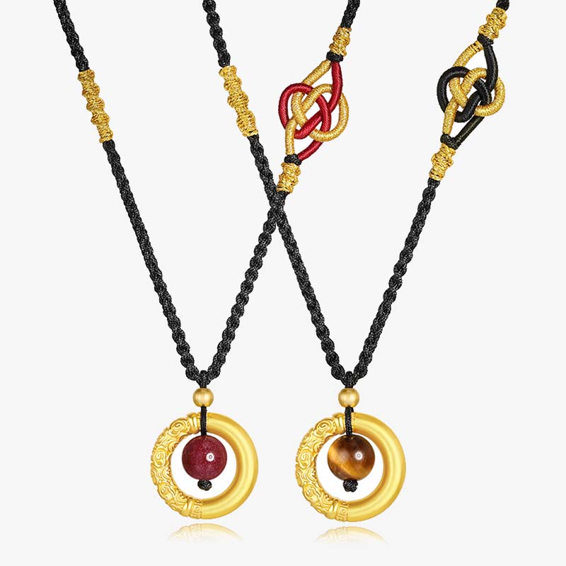 Round Tiger Eye Cinnabar Bead Protection Necklace Pendant