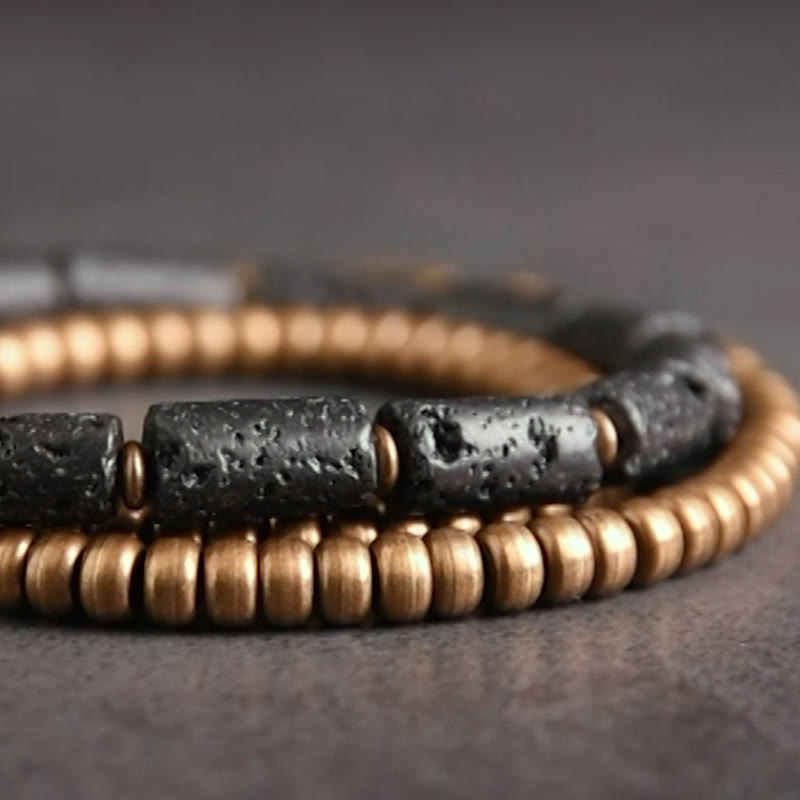 Vintage Lava Rock Copper Beads Multi-layered Wrap Bracelet