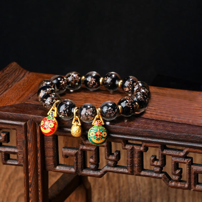 Gold Swallowing Beast Family Charm Luminous Fluorescent Liuli Glass Bead Success Bracelet