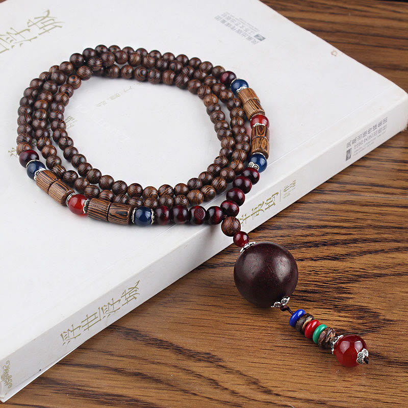 Tibetan Wenge Wood Bodhi Seed Agate Balance Peace Necklace Pendant