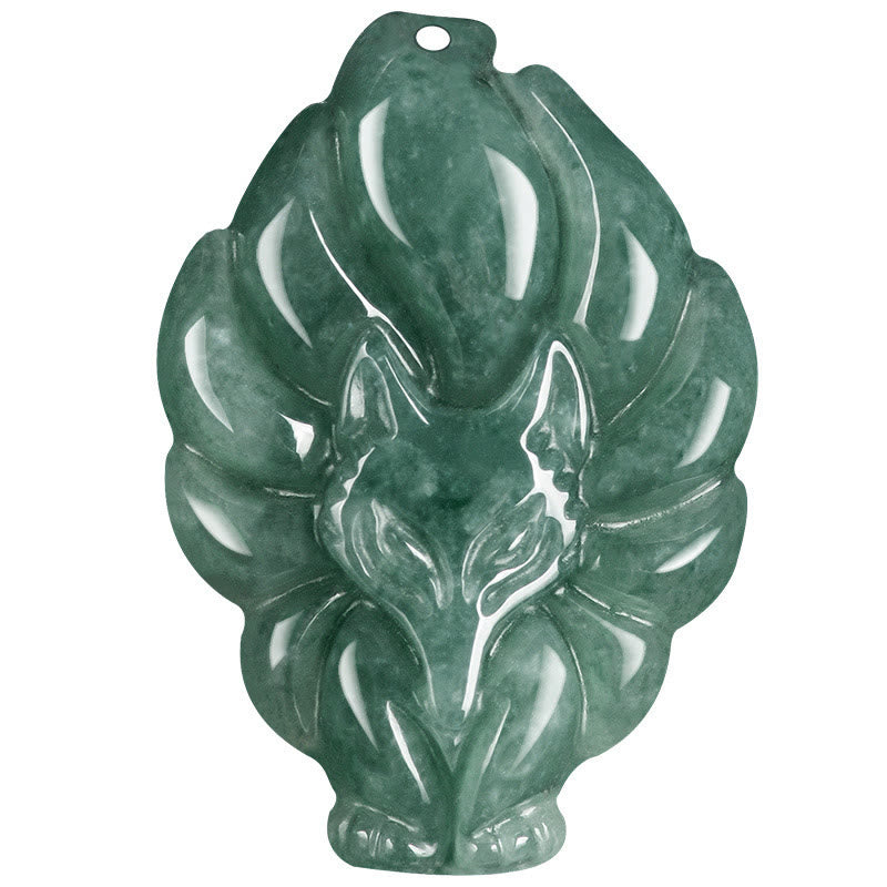 Natural Green Jade Nine-Tailed Fox Luck Necklace Pendant