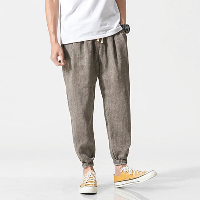 Simple Drawstring Design  Linen Men's Pants With Pockets