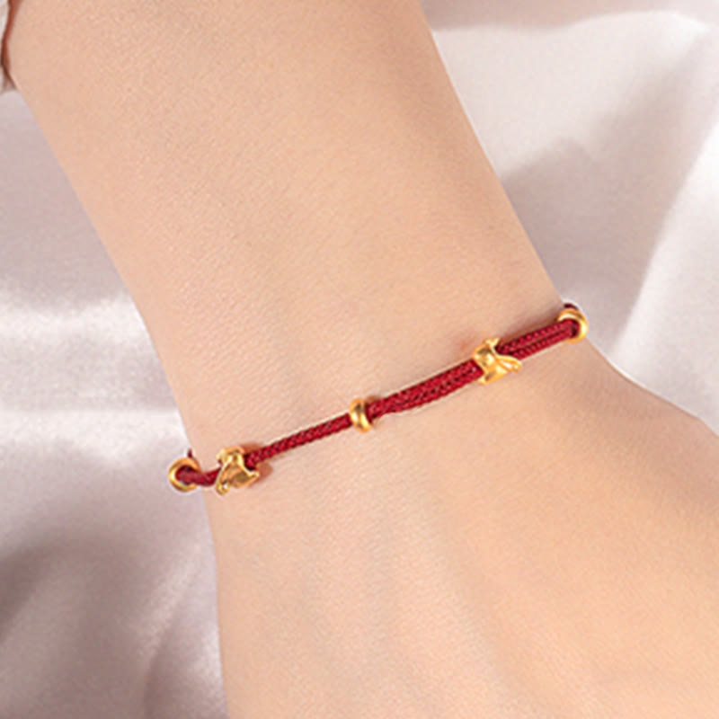 999 Gold Small Lucky Rabbit Osmanthus Design Handmade Luck?Braided Rope Bracelet