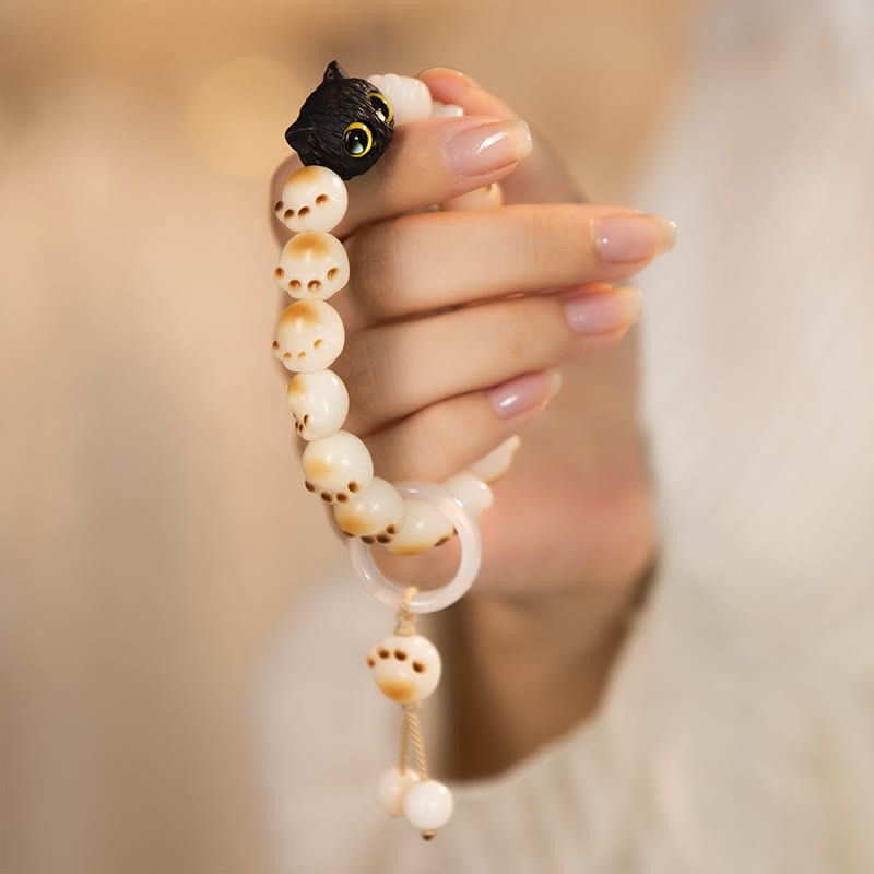 Natural Bodhi Seed Red Sandalwood Lovely Paw Lucky Cat Peace Bracelet