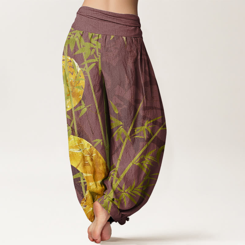 Snake Surrounding Bamboo Pattern Women's Elastic Waist Harem Pants