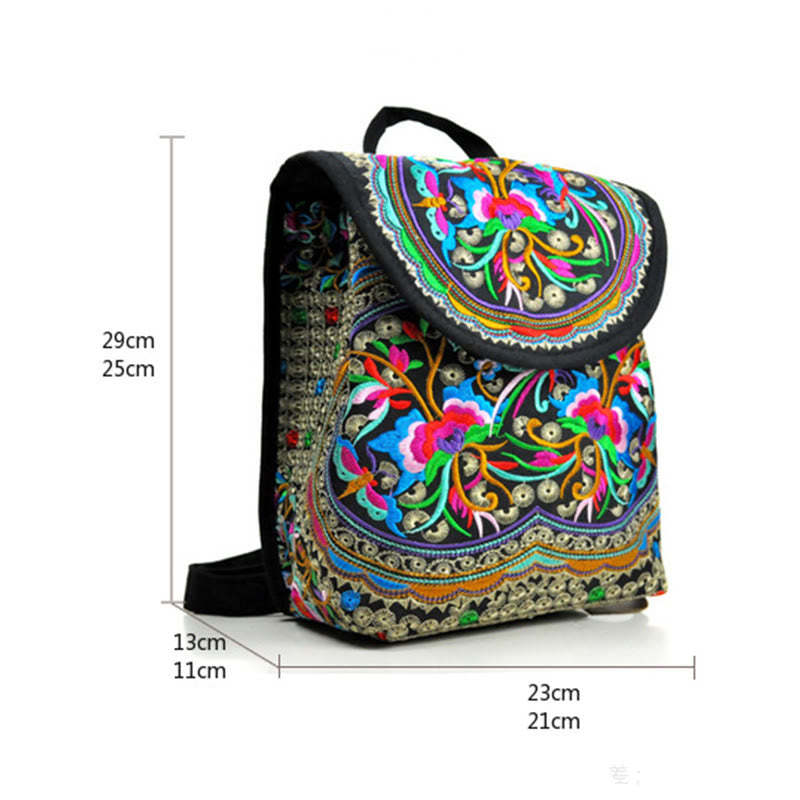 Peony Chinese Money Tree Embroidery Canvas Backpack