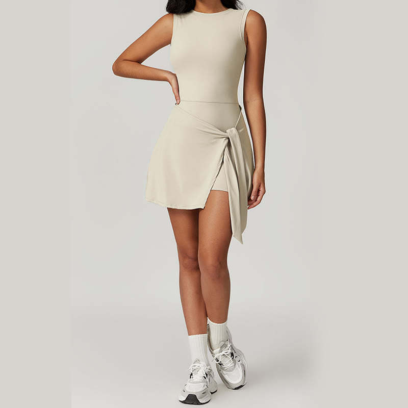 Solid Color Sports Tennis Yoga Lace-up Women Sports Dress