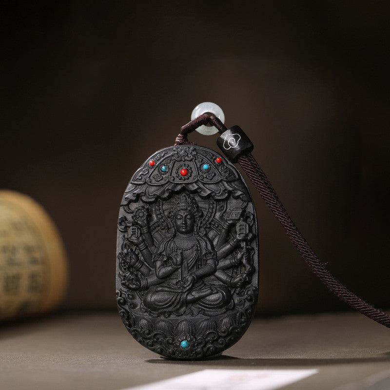 Chinese Zodiac Natal mystic zen Agarwood Om Mani Padme Hum Lotus Peace Necklace Pendant