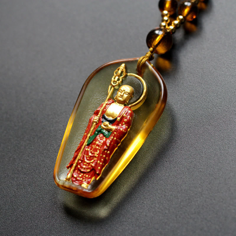 Ksitigarbha mystic zen Liuli Crystal Compassion Amulet Necklace Pendant