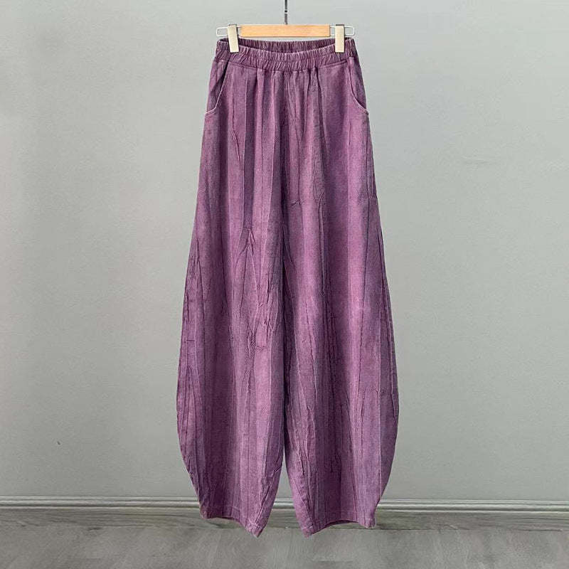 Ramie Cotton Linen Pants Tie-dye Design Trousers Loose Zen Yoga Women's Pants with Pockets