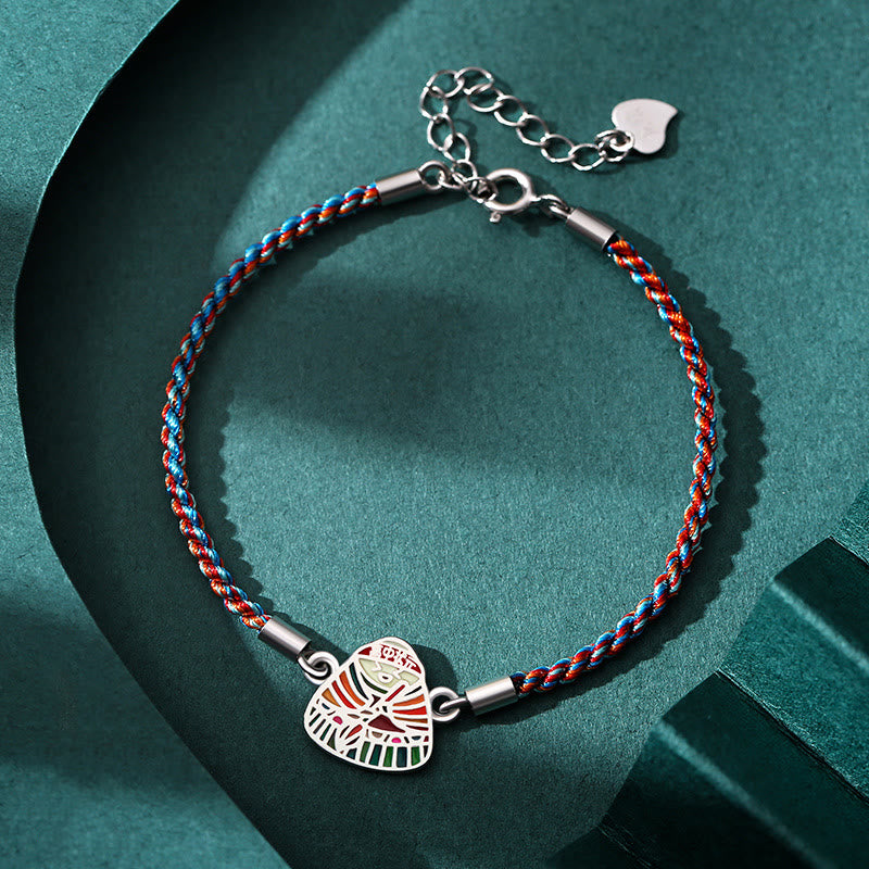 925 Sterling Silver Zongzi Pattern Luck Multicolored Handcrafted Bracelet