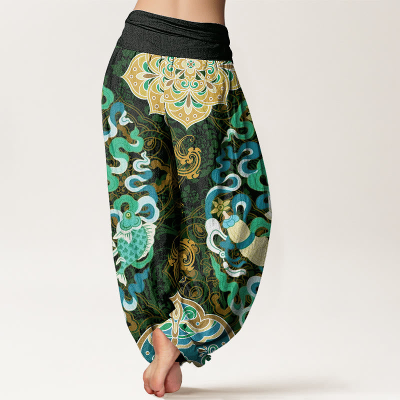Flowers Vases Fish Mandala Women's Elastic Waist Harem Pants