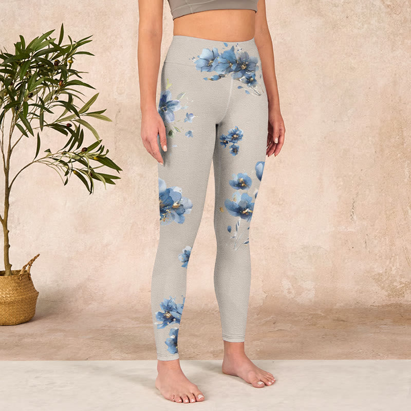Dark Blue Flower Gym Leggings Women's Yoga Pants