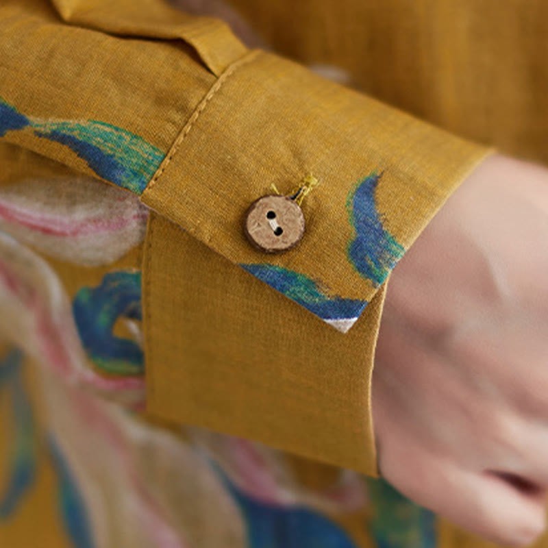 Literary Artistic Flower Print Cotton Linen Clothing