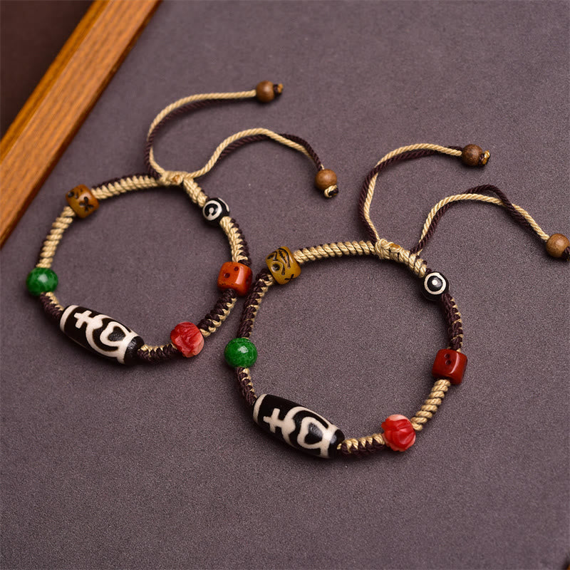 Handmade Tibetan Dzi Bead Wealth Braided Rope Bracelet