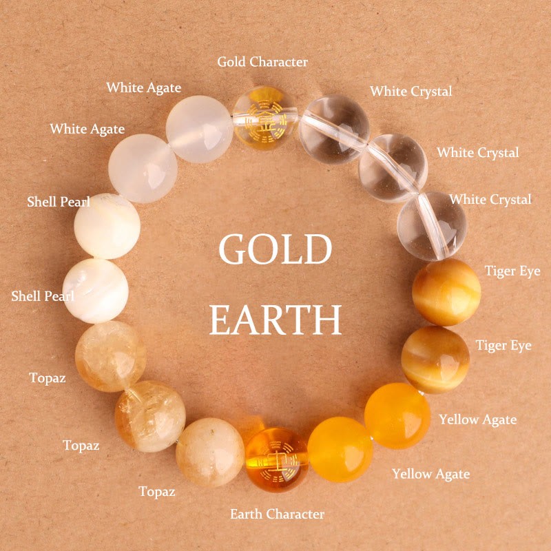 Five Elements Various Agate Crystal Black Onyx Green Chalcedony Aquamarine Wisdom Bracelet