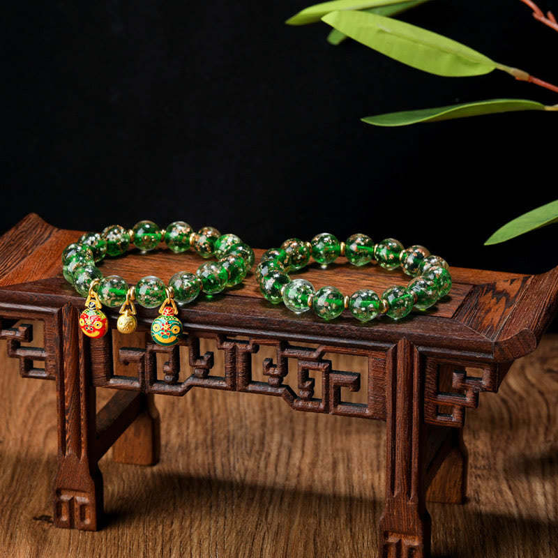 Gold Swallowing Beast Family Charm Luminous Fluorescent Liuli Glass Bead Success Bracelet