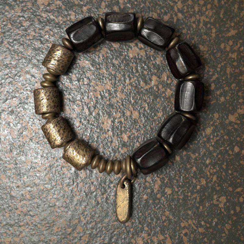 Vintage Peace Ebony Wood Copper Beads Bracelet
