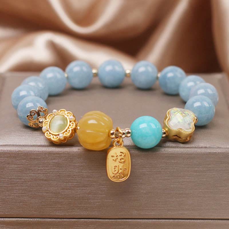 Aquamarine Pumpkin Pearl Wealth Protection Bracelet