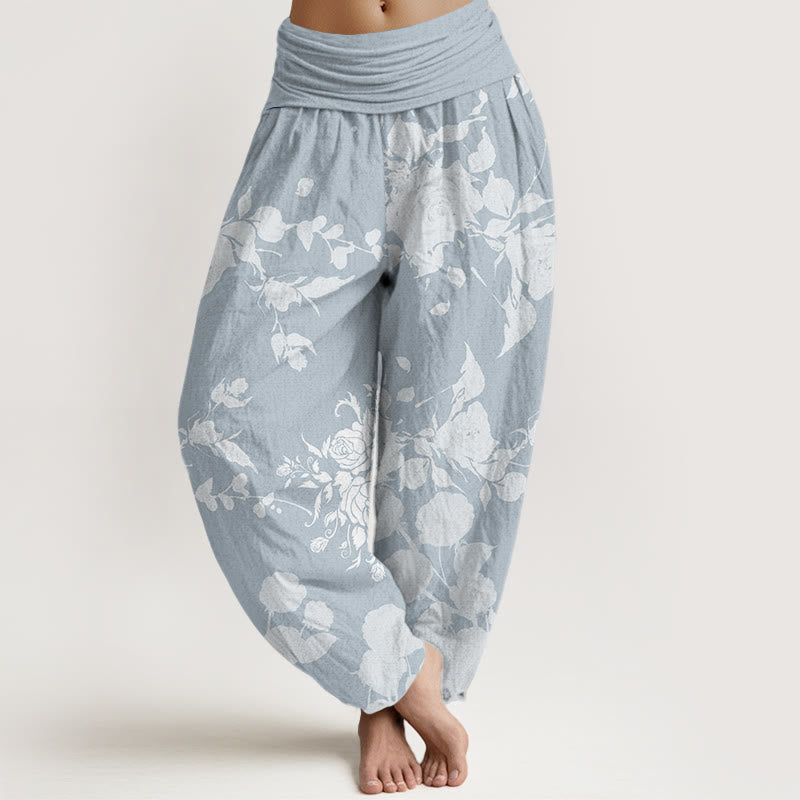 Blooming Budding Flowers Pattern Women's Elastic Waist Harem Pants