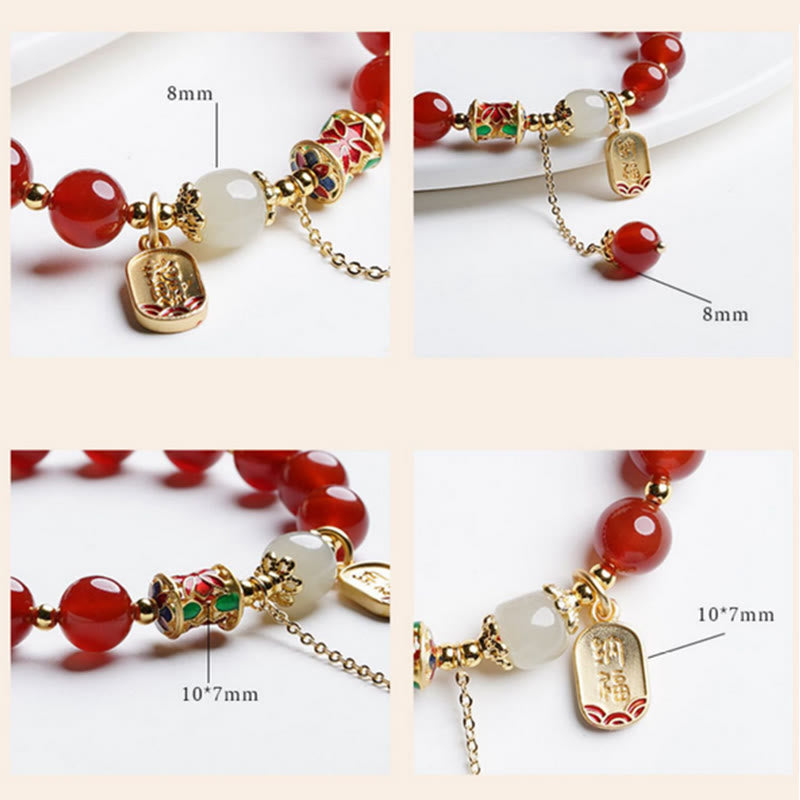 Natural Red Agate Hetian Jade Fu Character Confidence Charm Bracelet (Extra 30% Off | USE CODE: FS30)