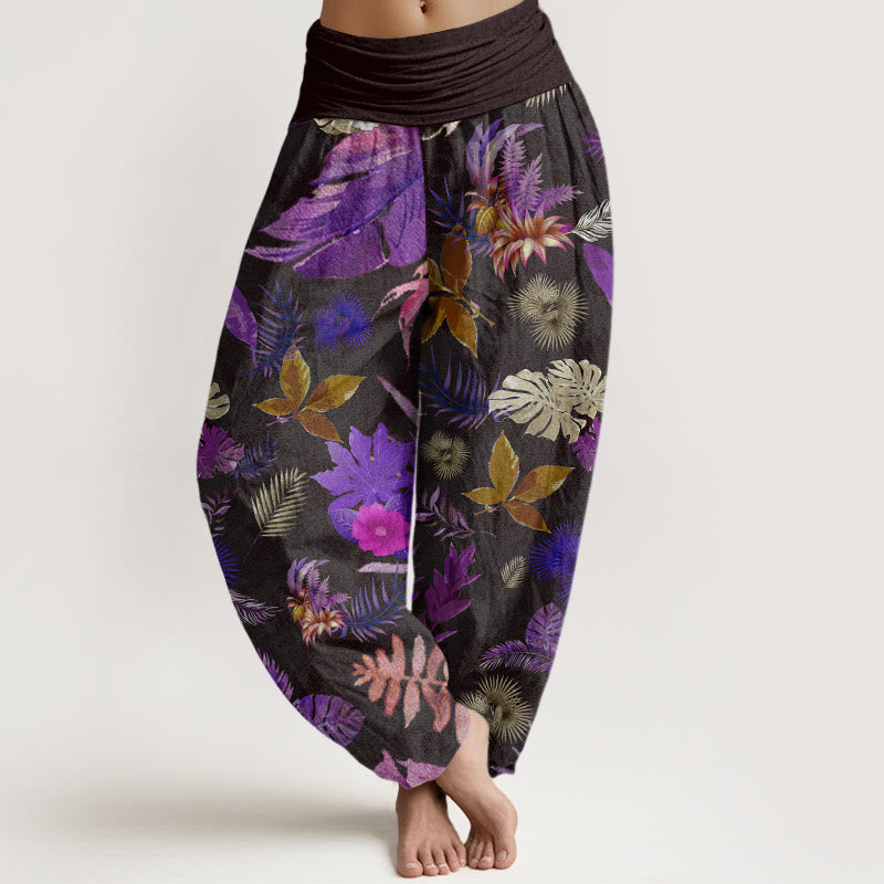 Colorful Tropical Foliage Women's Elastic Waist Harem Pants