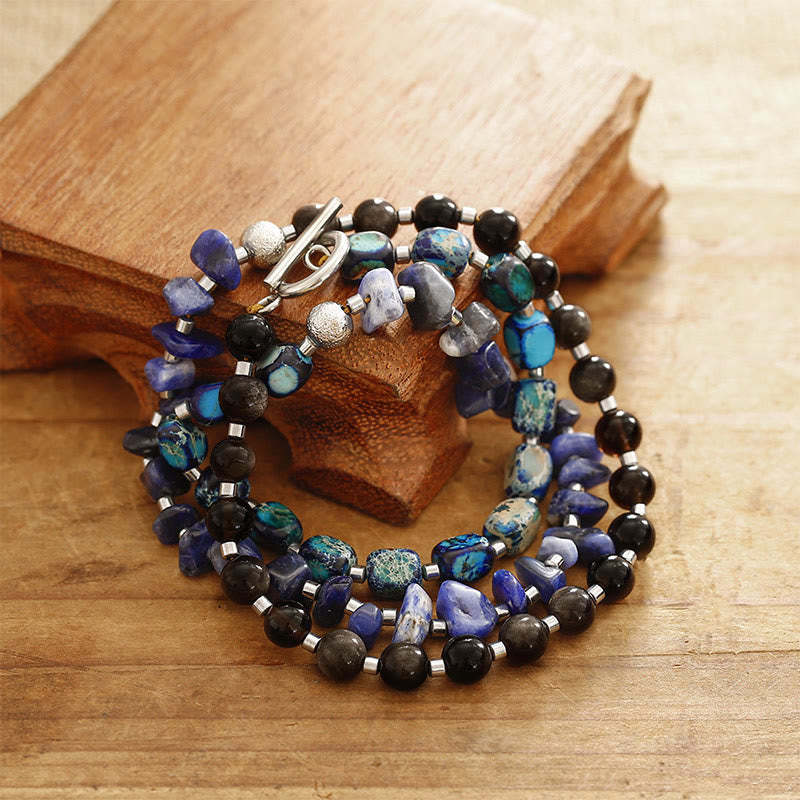 Emperor Stone Sodalite Gold Sheen Obsidian Balance Triple Wrap Bracelet