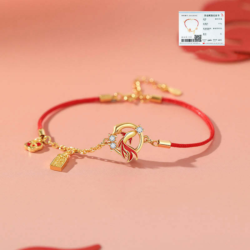 Red String 925 Sterling Silver Copper Coin Koi Fish Year Of The Snake Luck Bracelet
