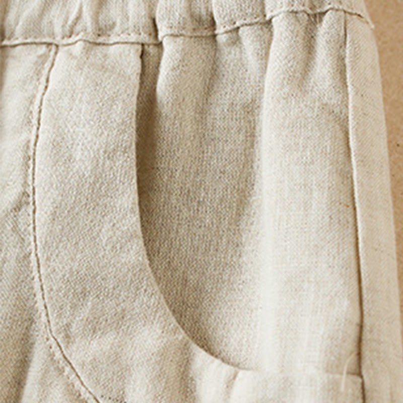 Wild Simple Design Embroidery Drawstring Cotton Linen Women's Shorts With Pockets