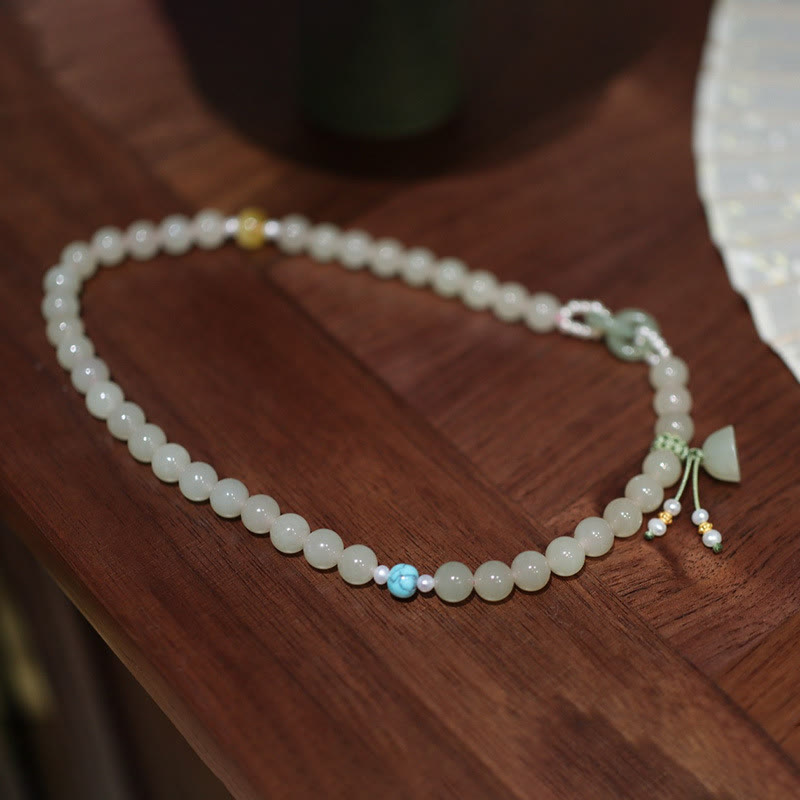 925 Sterling Silver Hetian Jade Double Peace Buckle Lotus Luck Double Wrap Bracelet