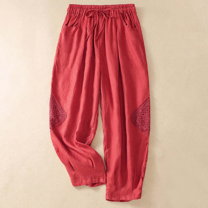 Summer Women's Cotton Drawstring Harem Pants With Pockets