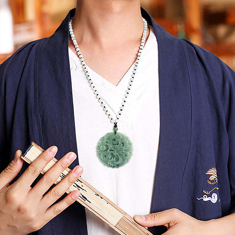 Chinese Zodiac Dragon Jade Fortune Necklace String Pendant
