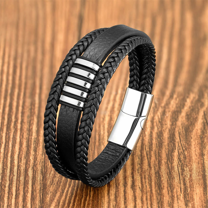 Multi-layer Leather Rope Titanium Steel Buckle Balance Bracelet