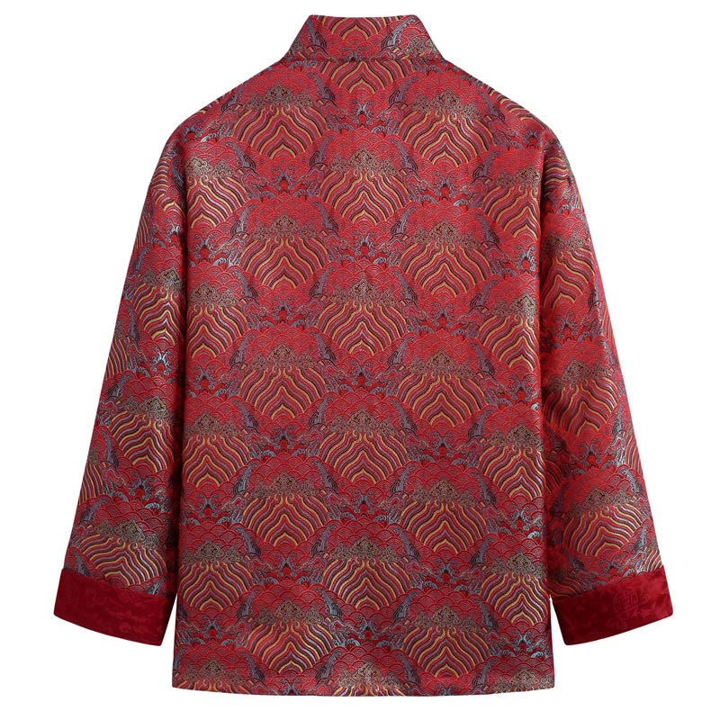 Chinese New Year Jacquard Damask Seawater Pattern Frog-button Tang Suit Men's Jacket Shirt With Pockets