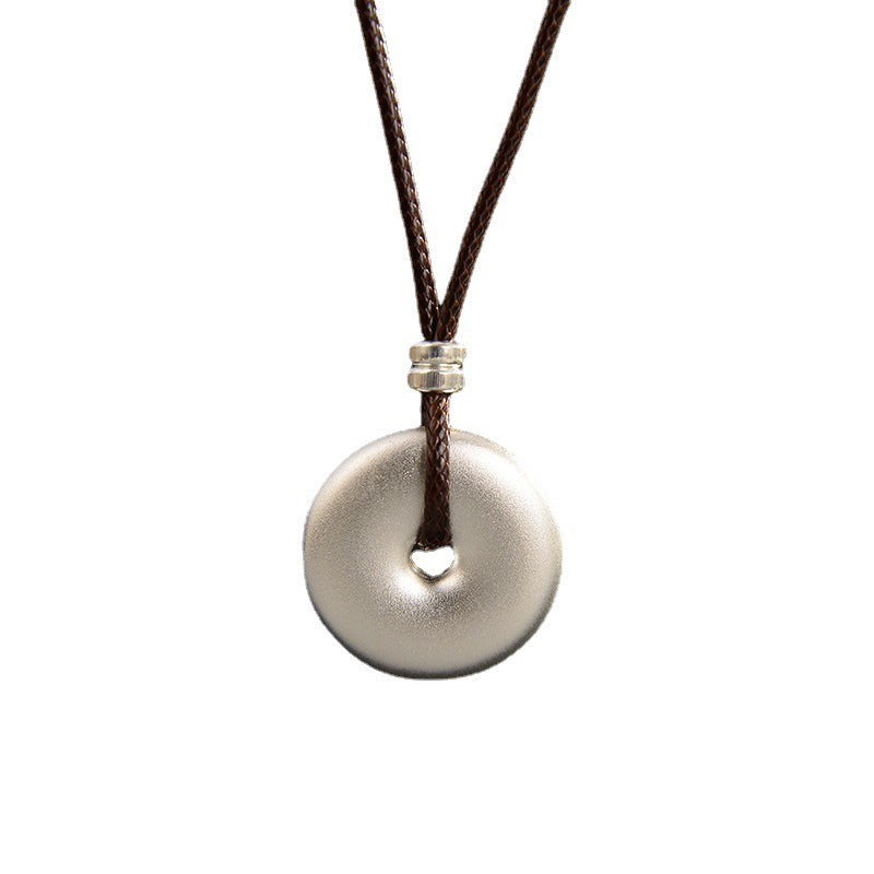 999 Sterling Silver Round Peace Buckle Protection Necklace Pendant