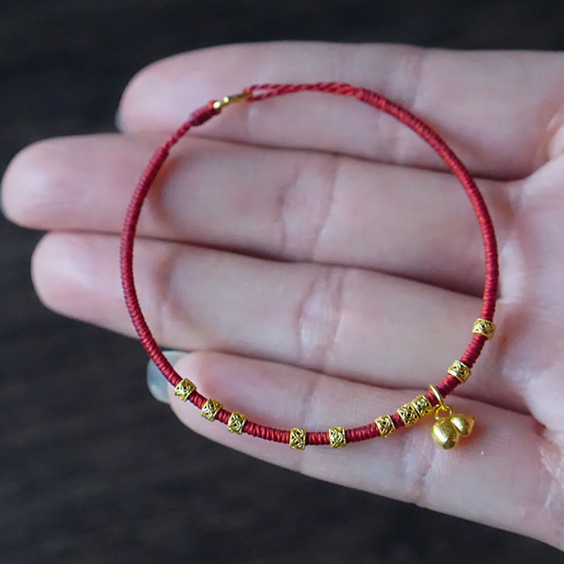 999 Gold Small Gourd Charm Handmade Luck Strength?Rope Bracelet