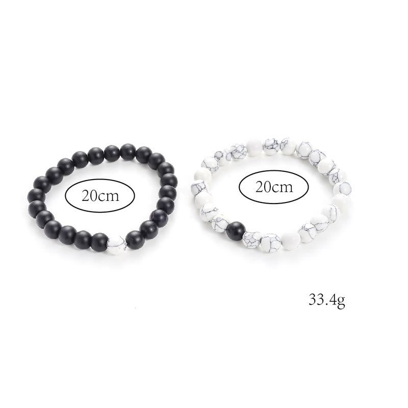 2pcs Natural Frosted Stone White Turquoise Bead Couple Bracelet