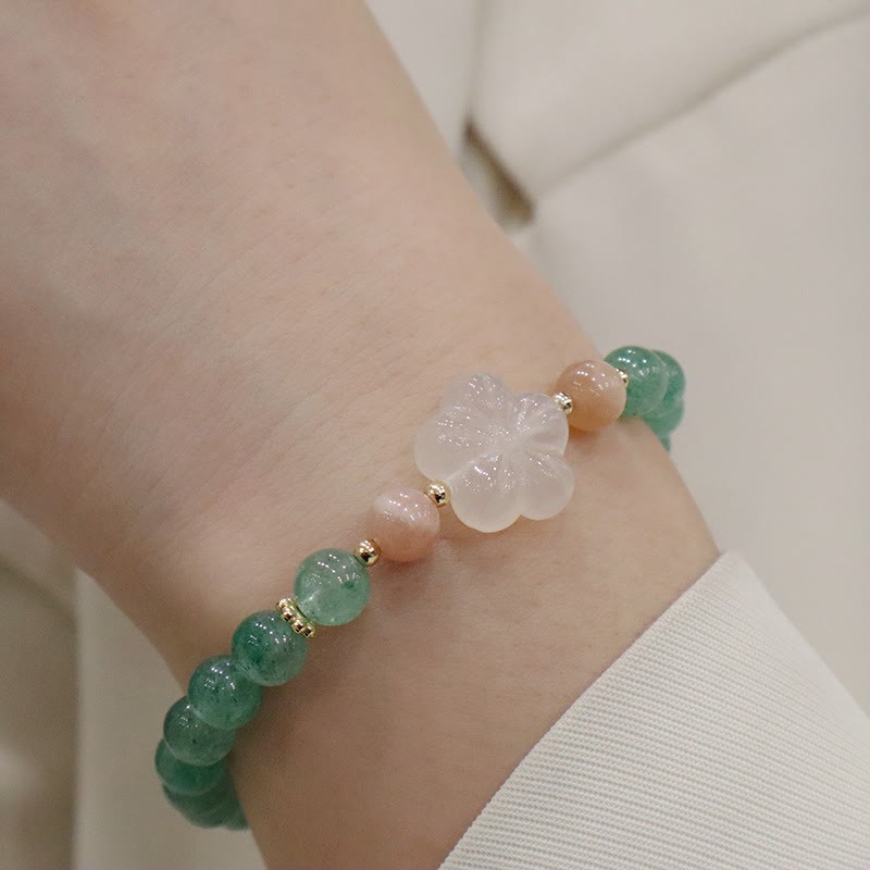 Natural Green Strawberry Quartz Chalcedony Flower Gratitude Bracelet