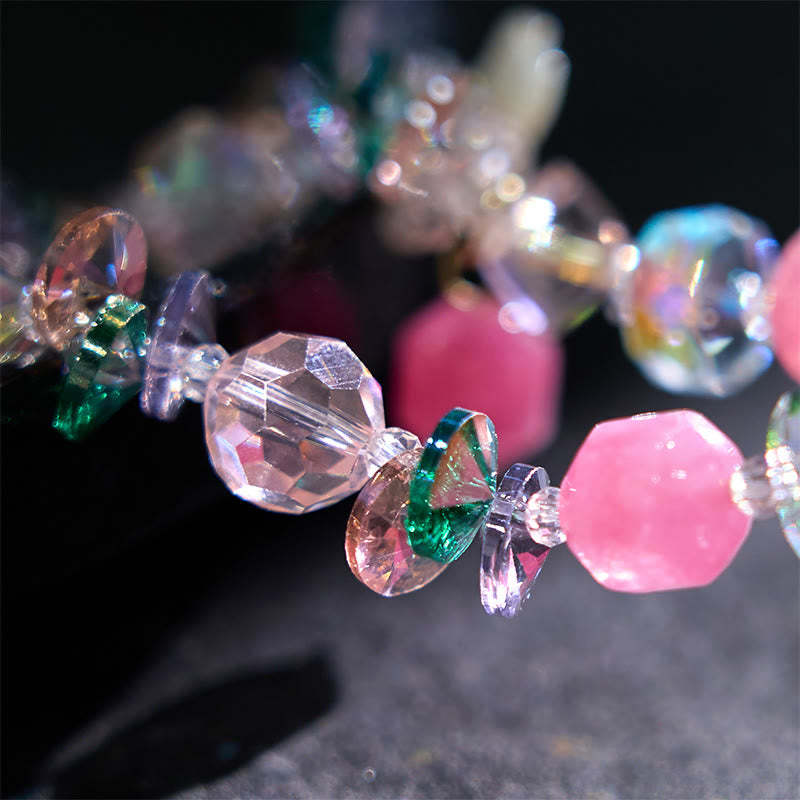Pink Crystal Green Crystal White Crystal Flower Warmth Bracelet
