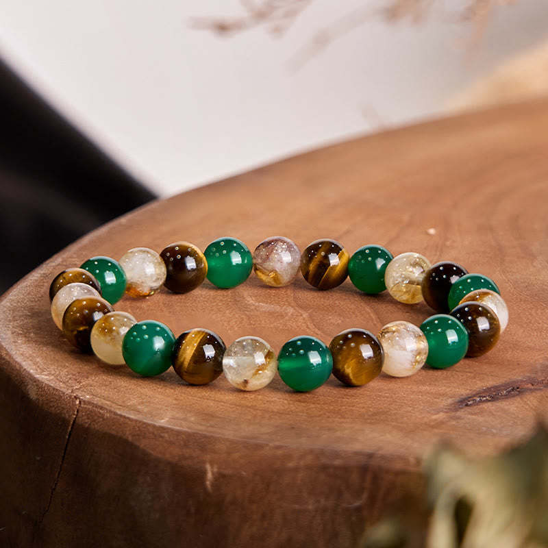 Natural Tiger Eye Green Agate Citrine Mix And Match Beads Protection Bracelet