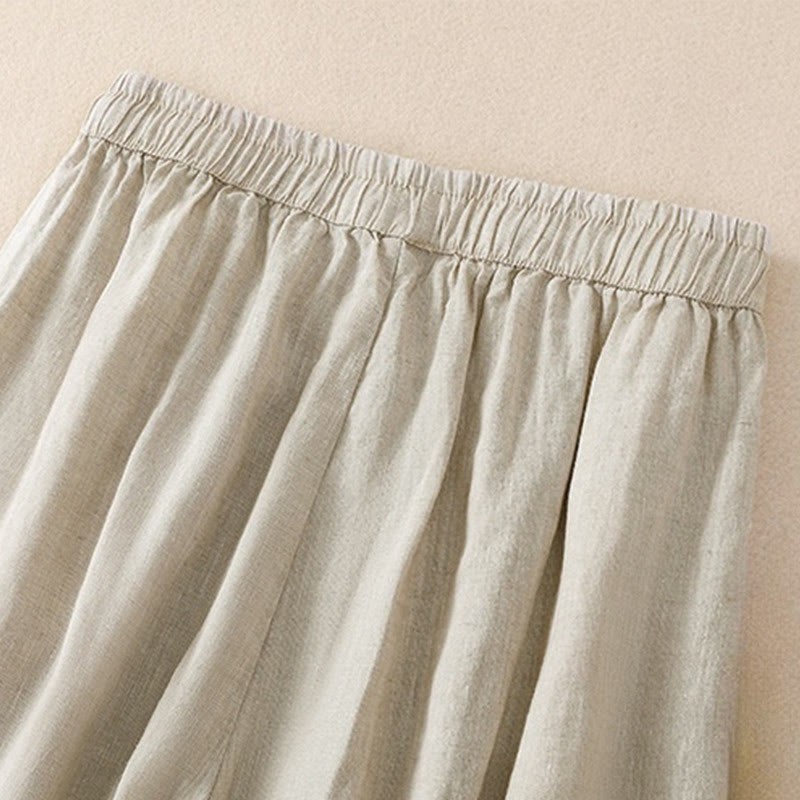 Pure Color Drawstring Frog-Button Cotton Linen Women's Harem Pants With Pockets